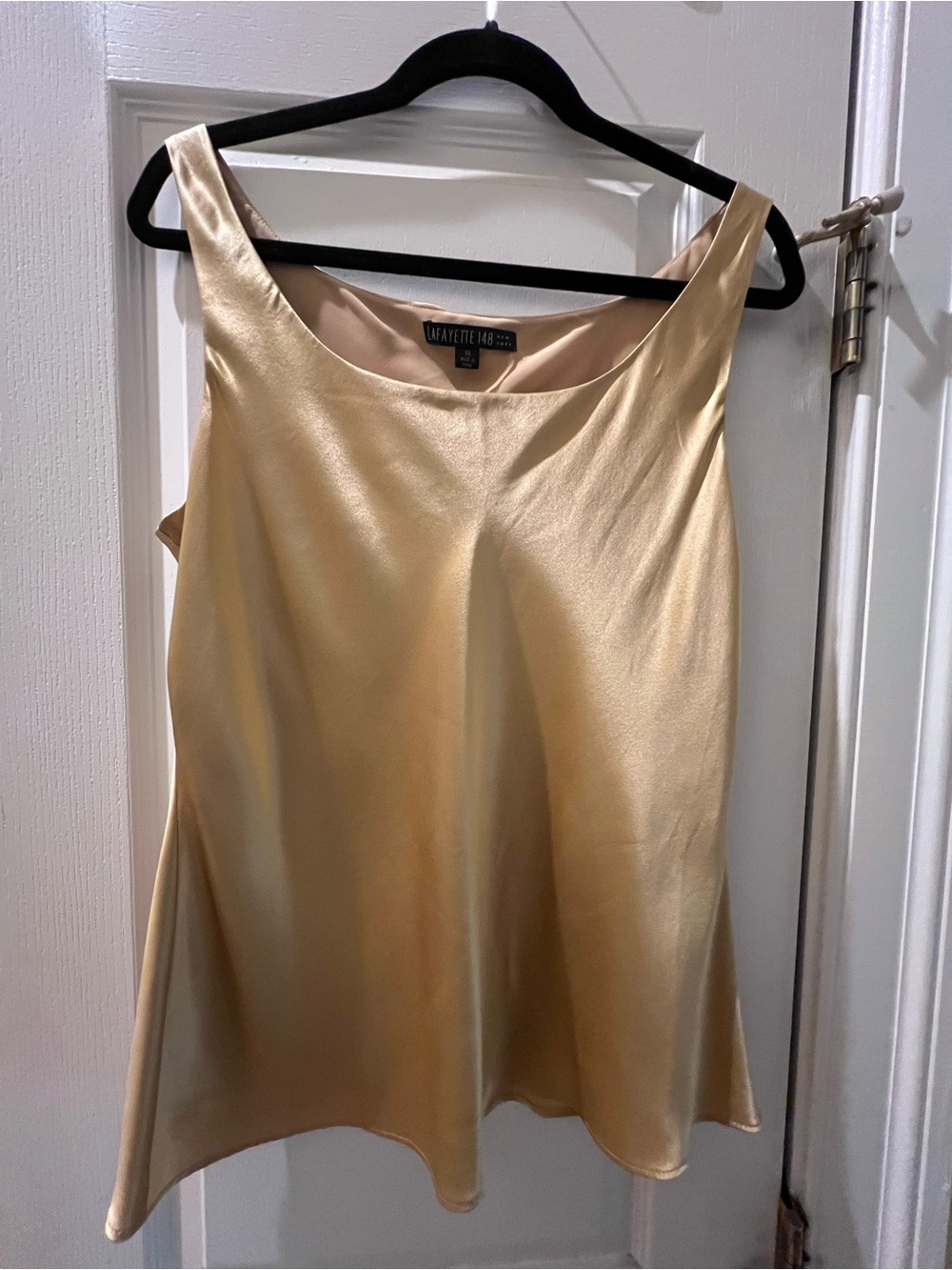 Lafayette 148 New York sleeveless silk top in champagne gold, size 14